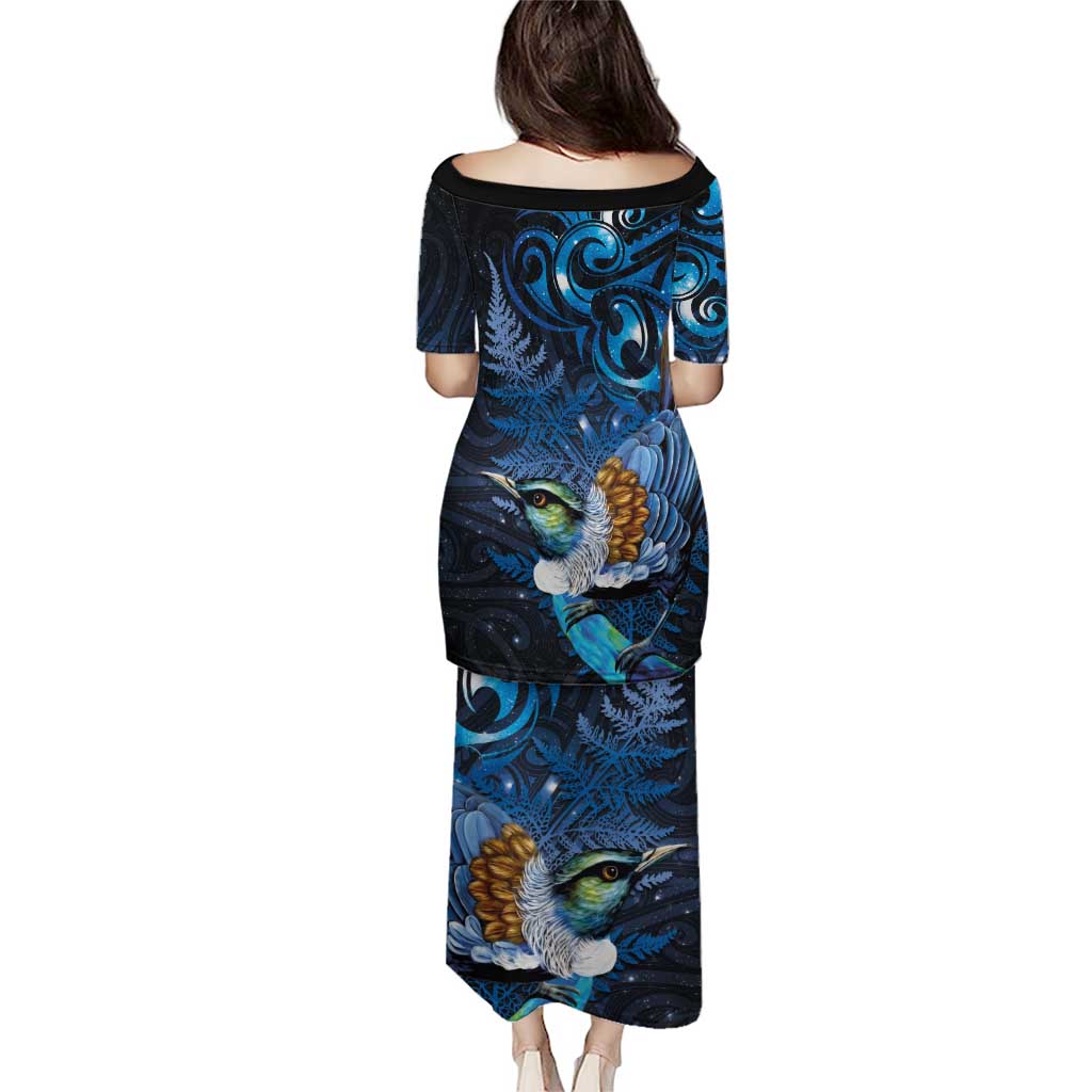 Aotearoa Matariki Puletasi Maori Tribal with Silver Fern and Tui Bird Galaxy Style LT03 - Polynesian Pride