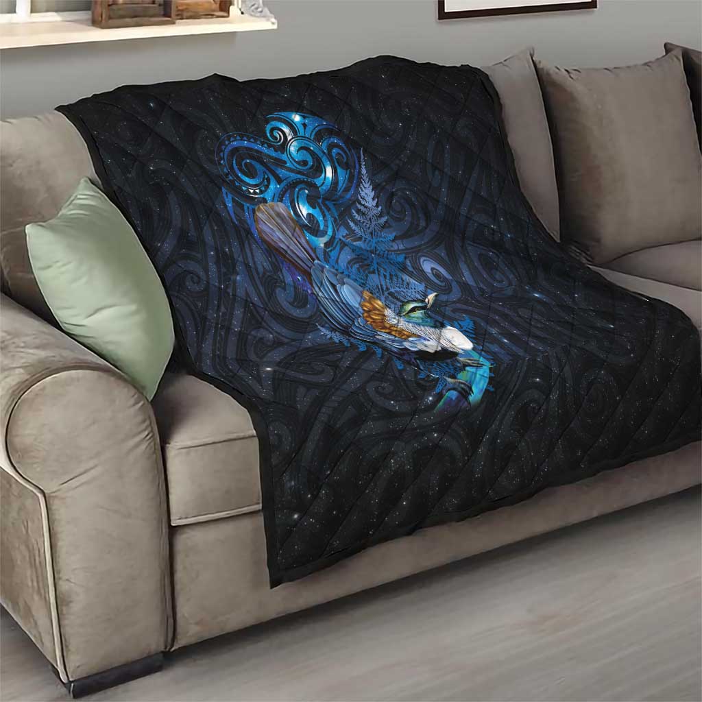 Aotearoa Matariki Quilt Maori Tribal with Silver Fern and Tui Bird Galaxy Style - Polynesian Pride