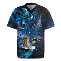 Aotearoa Matariki Rugby Jersey Maori Tribal with Silver Fern and Tui Bird Galaxy Style LT03 Navy - Polynesian Pride