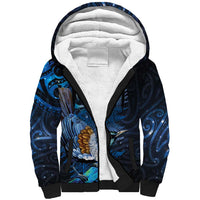 Aotearoa Matariki Sherpa Hoodie Maori Tribal with Silver Fern and Tui Bird Galaxy Style LT03 Unisex Navy - Polynesian Pride