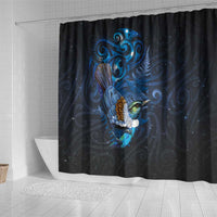 Aotearoa Matariki Shower Curtain Maori Tribal with Silver Fern and Tui Bird Galaxy Style LT03 - Polynesian Pride