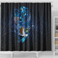 Aotearoa Matariki Shower Curtain Maori Tribal with Silver Fern and Tui Bird Galaxy Style LT03 - Polynesian Pride