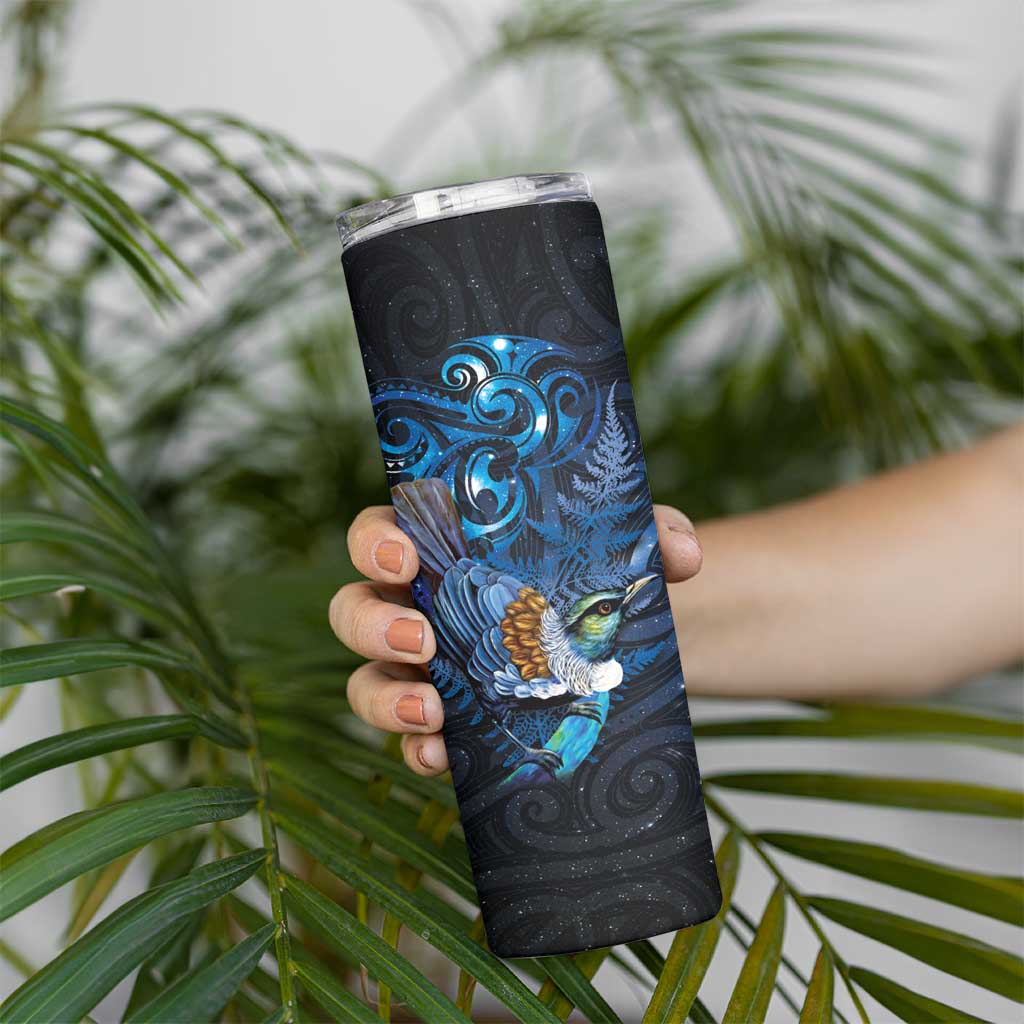 Aotearoa Matariki Skinny Tumbler Maori Tribal with Silver Fern and Tui Bird Galaxy Style LT03 - Polynesian Pride