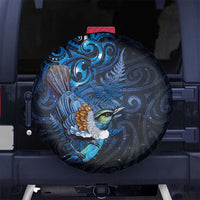 Aotearoa Matariki Spare Tire Cover Maori Tribal with Silver Fern and Tui Bird Galaxy Style LT03 No hole Navy - Polynesian Pride