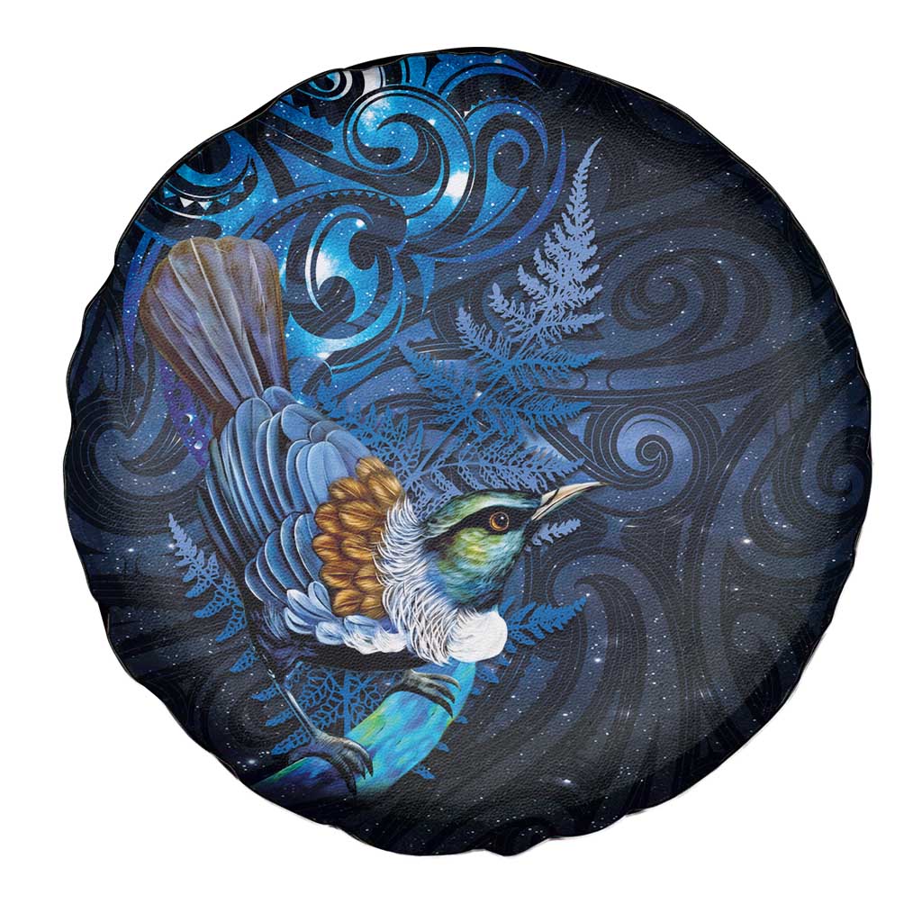 Aotearoa Matariki Spare Tire Cover Maori Tribal with Silver Fern and Tui Bird Galaxy Style LT03 - Polynesian Pride