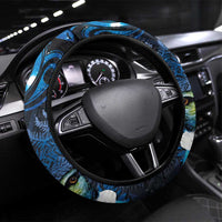 Aotearoa Matariki Steering Wheel Cover Maori Tribal with Silver Fern and Tui Bird Galaxy Style LT03 Universal Fit Navy - Polynesian Pride