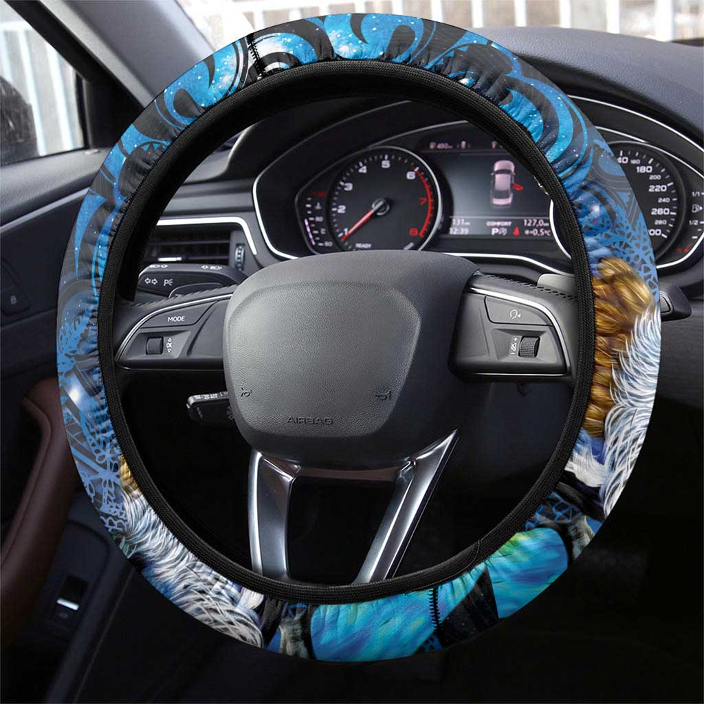 Aotearoa Matariki Steering Wheel Cover Maori Tribal with Silver Fern and Tui Bird Galaxy Style LT03 - Polynesian Pride