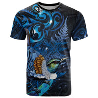 Aotearoa Matariki T Shirt Maori Tribal with Silver Fern and Tui Bird Galaxy Style LT03 Navy - Polynesian Pride