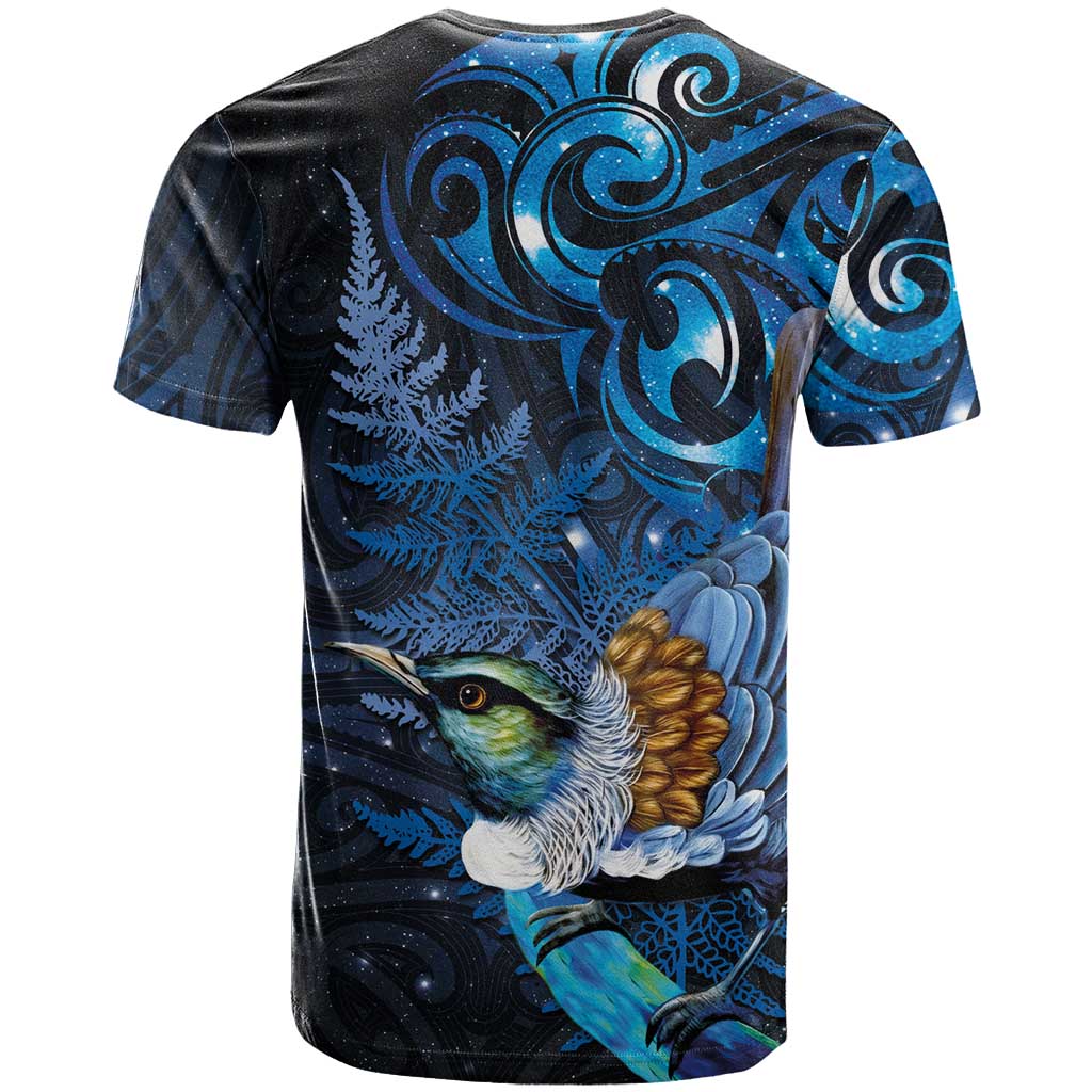 Aotearoa Matariki T Shirt Maori Tribal with Silver Fern and Tui Bird Galaxy Style LT03 - Polynesian Pride