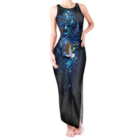Aotearoa Matariki Tank Maxi Dress Maori Tribal with Silver Fern and Tui Bird Galaxy Style LT03 Women Navy - Polynesian Pride