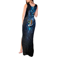Aotearoa Matariki Tank Maxi Dress Maori Tribal with Silver Fern and Tui Bird Galaxy Style LT03 - Polynesian Pride