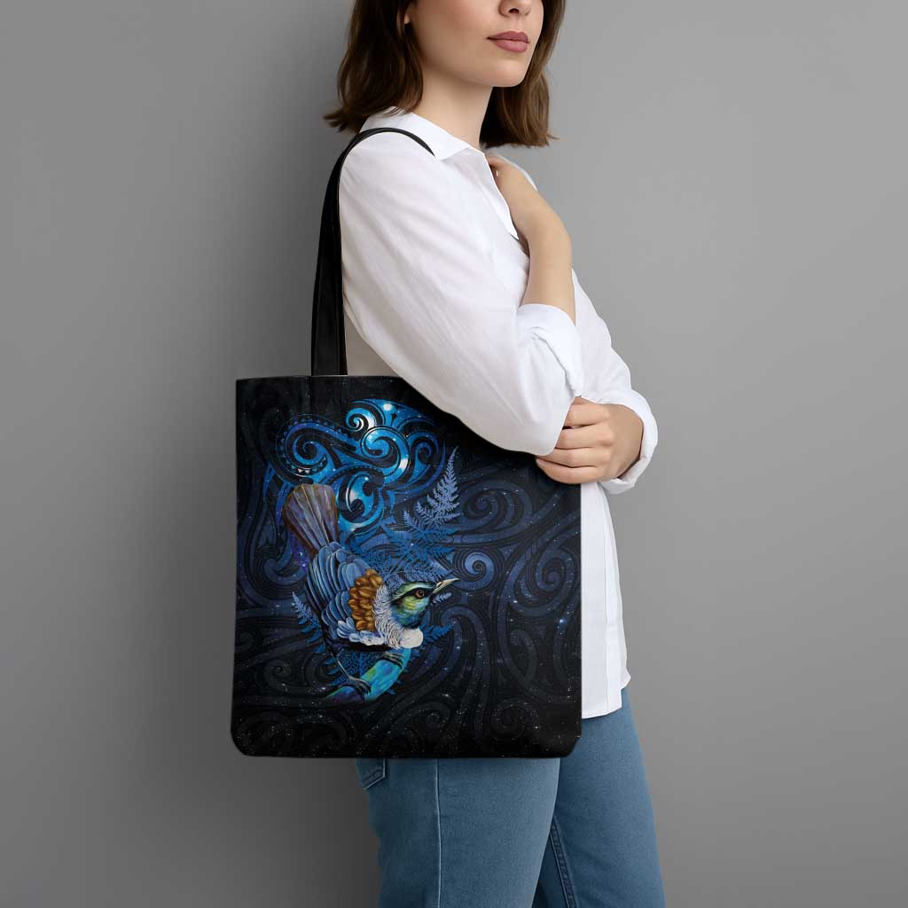 Aotearoa Matariki Tote Bag Maori Tribal with Silver Fern and Tui Bird Galaxy Style LT03 - Polynesian Pride
