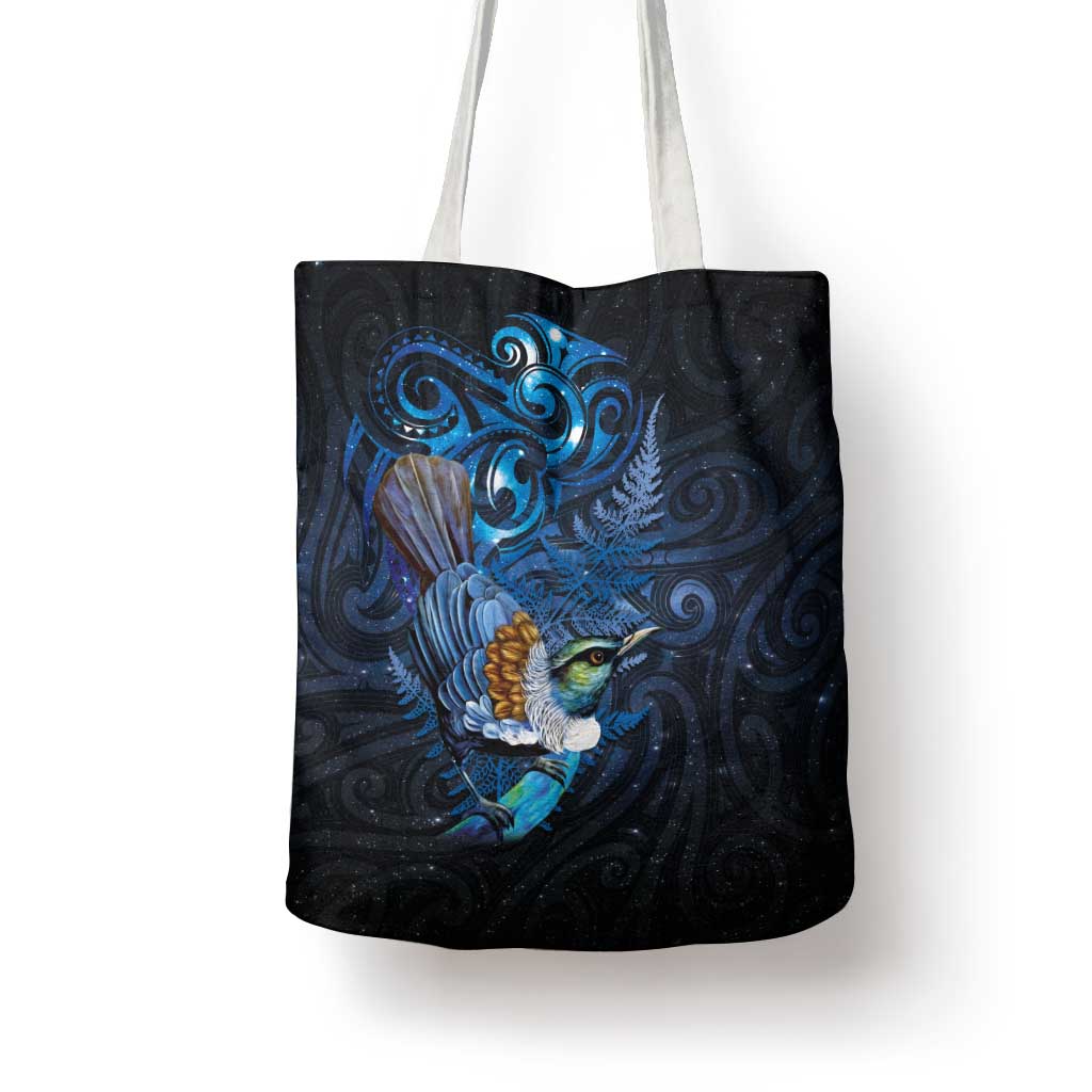 Aotearoa Matariki Tote Bag Maori Tribal with Silver Fern and Tui Bird Galaxy Style LT03 - Polynesian Pride