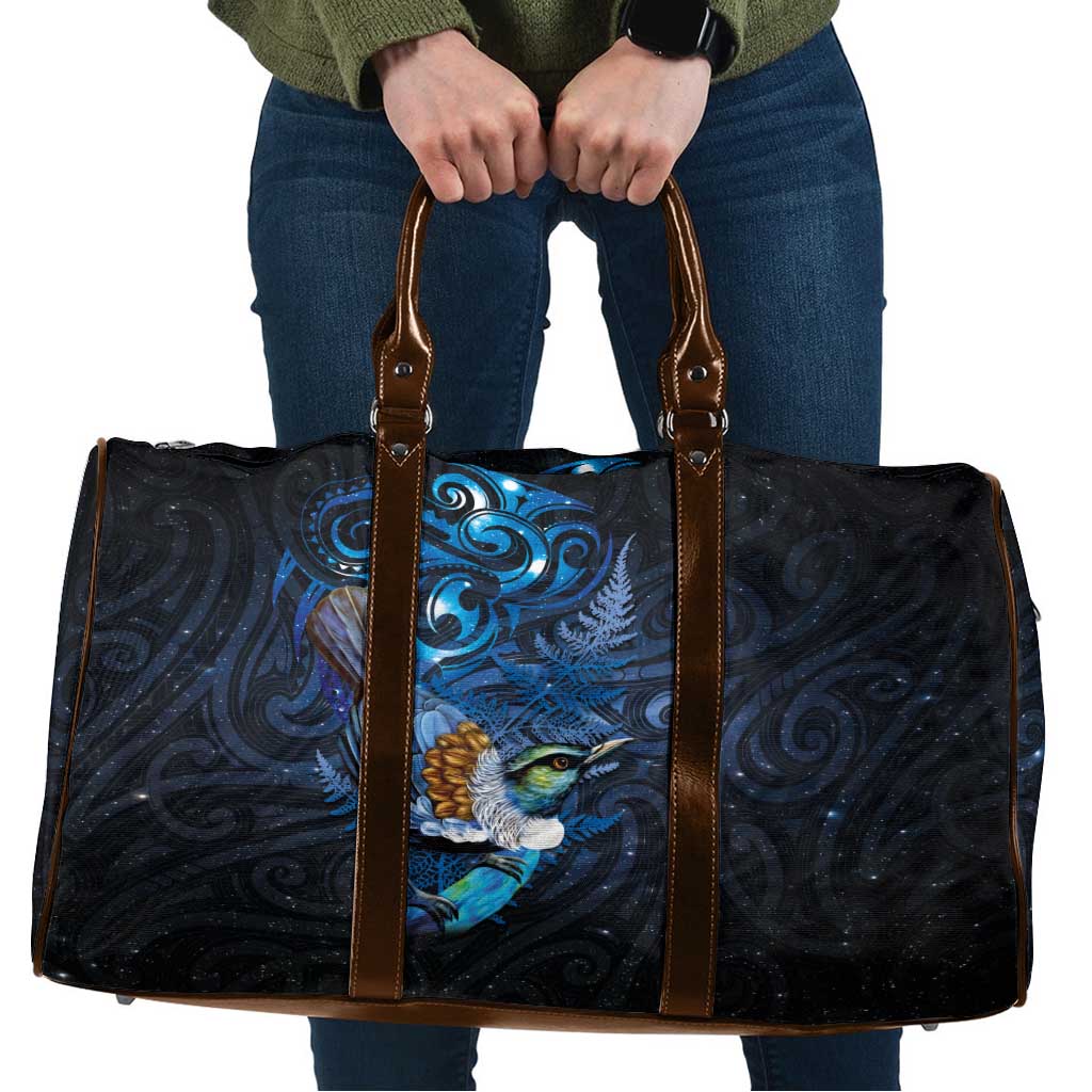 Aotearoa Matariki Travel Bag Maori Tribal with Silver Fern and Tui Bird Galaxy Style LT03 Navy - Polynesian Pride