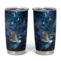 Aotearoa Matariki Tumbler Cup Maori Tribal with Silver Fern and Tui Bird Galaxy Style LT03 Navy - Polynesian Pride