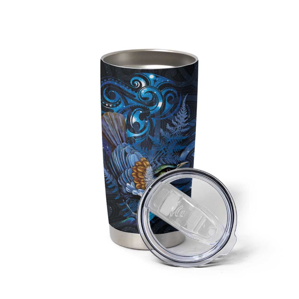 Aotearoa Matariki Tumbler Cup Maori Tribal with Silver Fern and Tui Bird Galaxy Style LT03 - Polynesian Pride