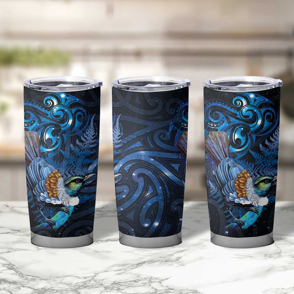 Aotearoa Matariki Tumbler Cup Maori Tribal with Silver Fern and Tui Bird Galaxy Style LT03 - Polynesian Pride