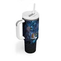 Aotearoa Matariki Tumbler With Handle Maori Tribal with Silver Fern and Tui Bird Galaxy Style LT03 - Polynesian Pride
