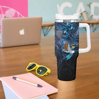 Aotearoa Matariki Tumbler With Handle Maori Tribal with Silver Fern and Tui Bird Galaxy Style LT03 - Polynesian Pride