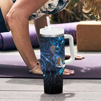 Aotearoa Matariki Tumbler With Handle Maori Tribal with Silver Fern and Tui Bird Galaxy Style LT03 - Polynesian Pride
