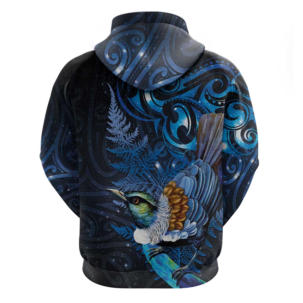 Aotearoa Matariki Zip Hoodie Maori Tribal with Silver Fern and Tui Bird Galaxy Style LT03 - Polynesian Pride