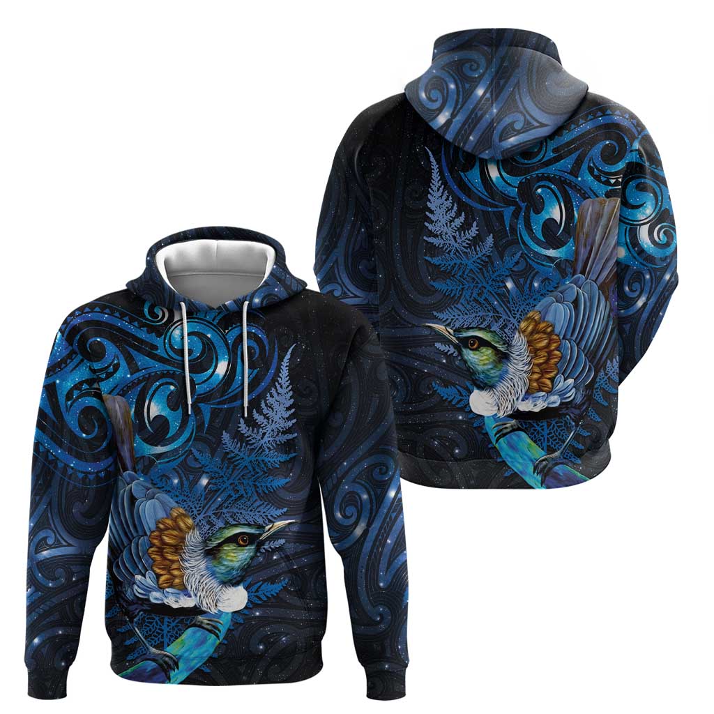 Aotearoa Matariki Zip Hoodie Maori Tribal with Silver Fern and Tui Bird Galaxy Style LT03 - Polynesian Pride