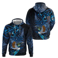 Aotearoa Matariki Zip Hoodie Maori Tribal with Silver Fern and Tui Bird Galaxy Style LT03 - Polynesian Pride