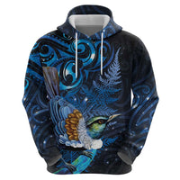 Aotearoa Matariki Zip Hoodie Maori Tribal with Silver Fern and Tui Bird Galaxy Style LT03 - Polynesian Pride
