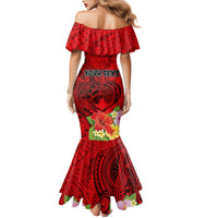 Personalised Hawaii Valentine Day Family Matching Mermaid Dress and Hawaiian Shirt Couple Love Heart mix Hibiscus and Polynesian Tattoo LT03 - Polynesian Pride