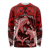 Polynesian Shark Valentine Day Long Sleeve Shirt Hibiscus and Tribal Tattoo Red Style LT03 Unisex Red - Polynesian Pride