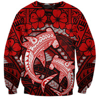 Polynesian Shark Valentine Day Sweatshirt Hibiscus and Tribal Tattoo Red Style LT03 Unisex Red - Polynesian Pride