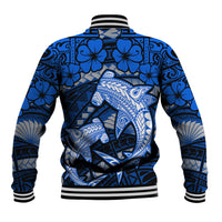 Polynesian Shark Valentine Day Baseball Jacket Hibiscus and Tribal Tattoo Blue Style LT03 - Polynesian Pride
