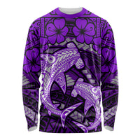 Polynesian Shark Valentine Day Long Sleeve Shirt Hibiscus and Tribal Tattoo Purple Style LT03 Unisex Purple - Polynesian Pride