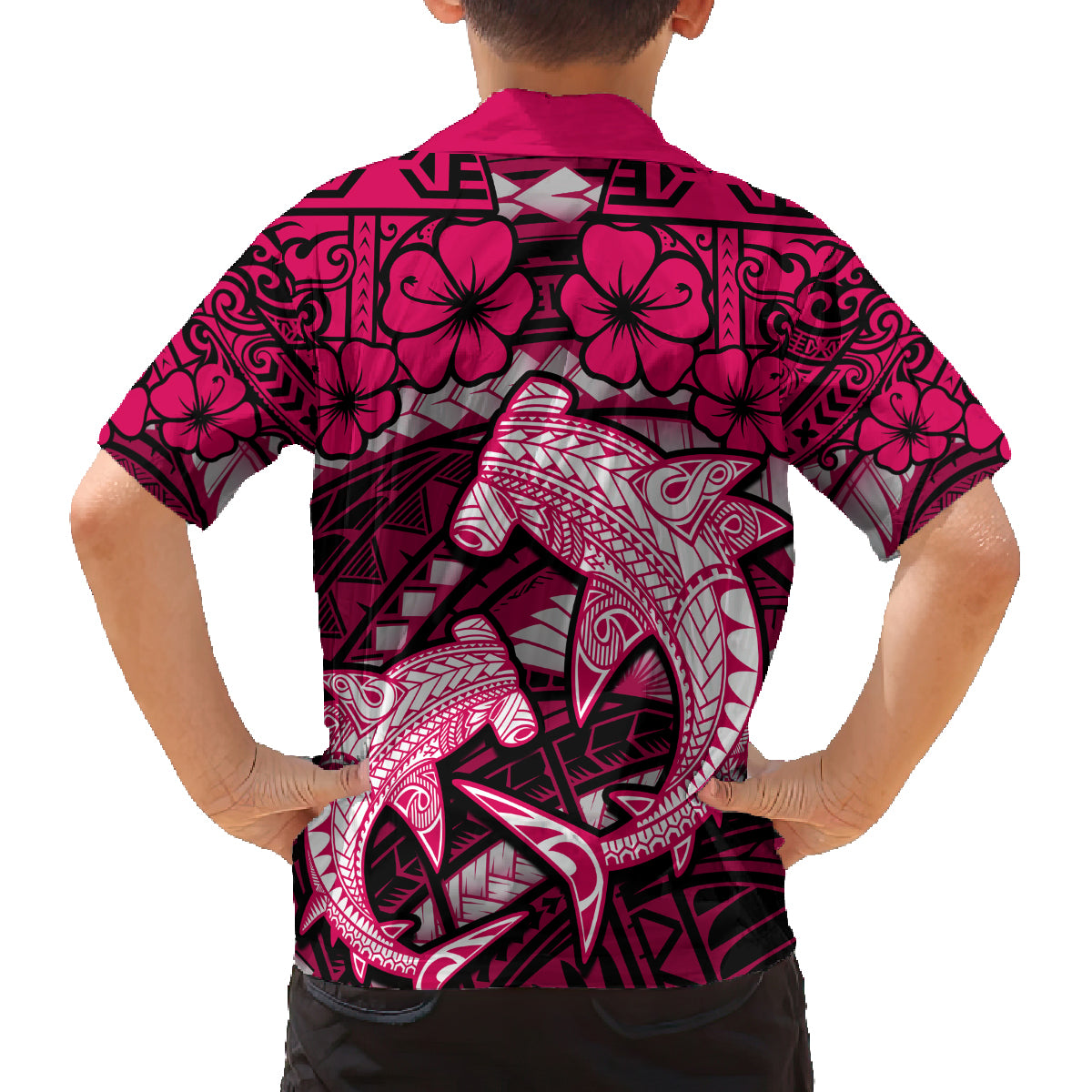 Polynesian Shark Valentine Day Family Matching Off Shoulder Maxi Dress and Hawaiian Shirt Hibiscus and Tribal Tattoo Pink Style LT03 - Polynesian Pride