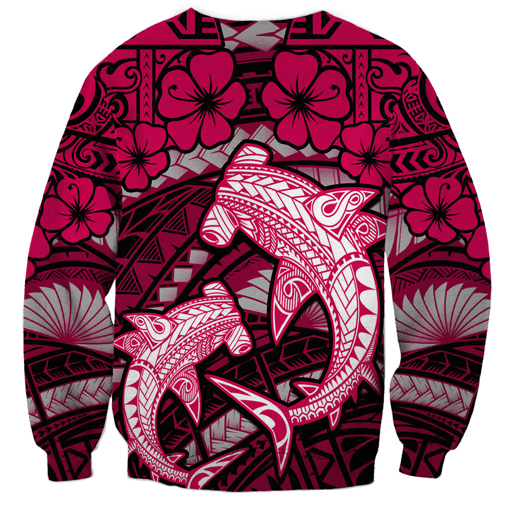 Polynesian Shark Valentine Day Sweatshirt Hibiscus and Tribal Tattoo Pink Style LT03 - Polynesian Pride