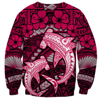 Polynesian Shark Valentine Day Sweatshirt Hibiscus and Tribal Tattoo Pink Style LT03 - Polynesian Pride