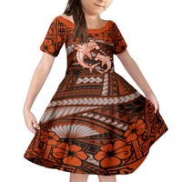 Polynesian Shark Valentine Day Family Matching Off Shoulder Maxi Dress and Hawaiian Shirt Hibiscus and Tribal Tattoo Orange Style LT03 Daughter's Dress Orange - Polynesian Pride