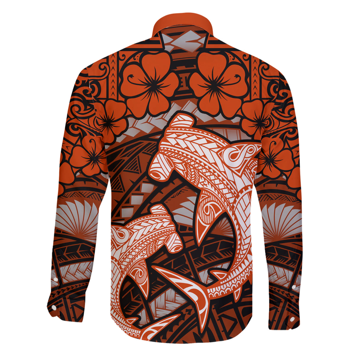 Polynesian Shark Valentine Day Family Matching Short Sleeve Bodycon Dress and Hawaiian Shirt Hibiscus and Tribal Tattoo Orange Style LT03 - Polynesian Pride