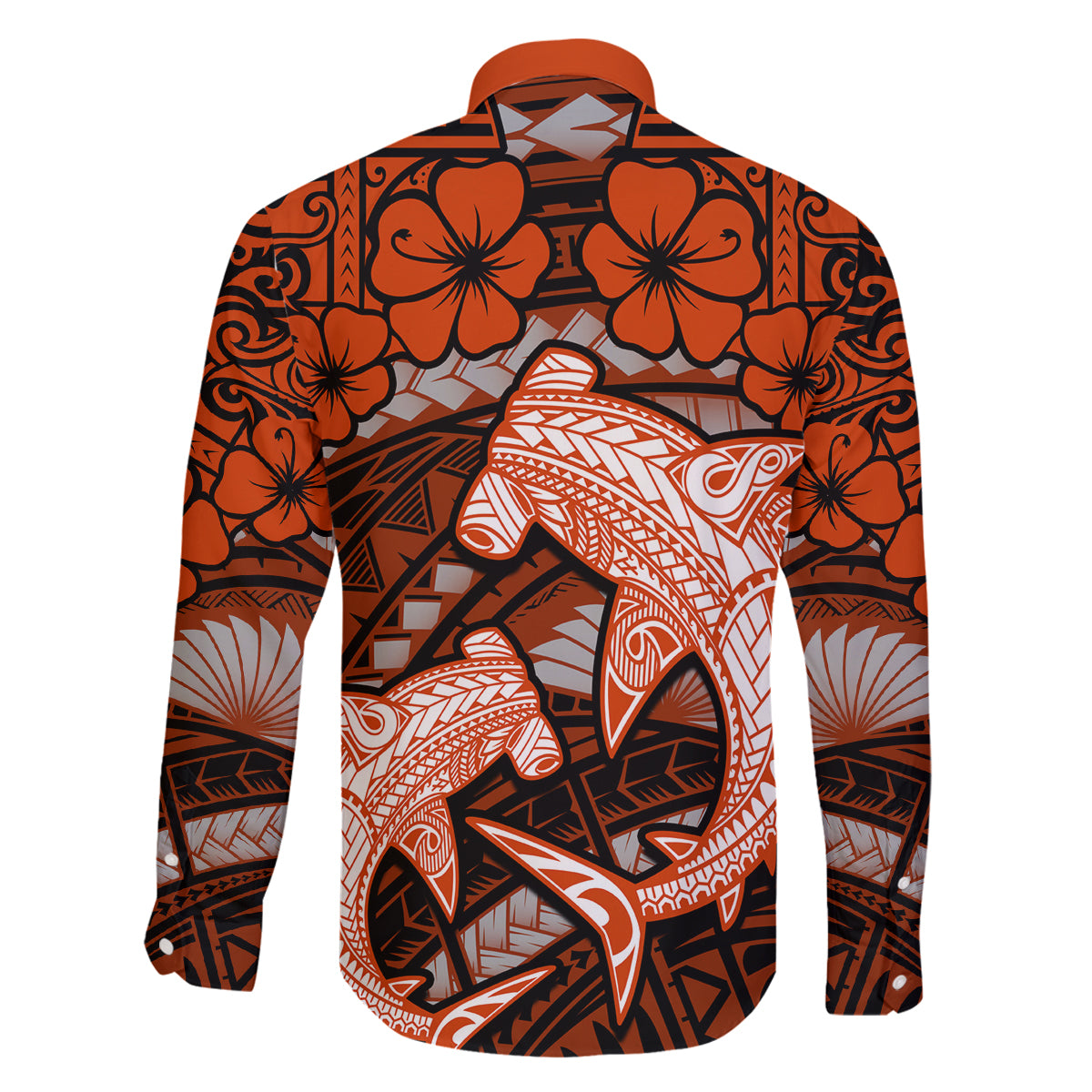 Polynesian Shark Valentine Day Family Matching Summer Maxi Dress and Hawaiian Shirt Hibiscus and Tribal Tattoo Orange Style LT03 - Polynesian Pride