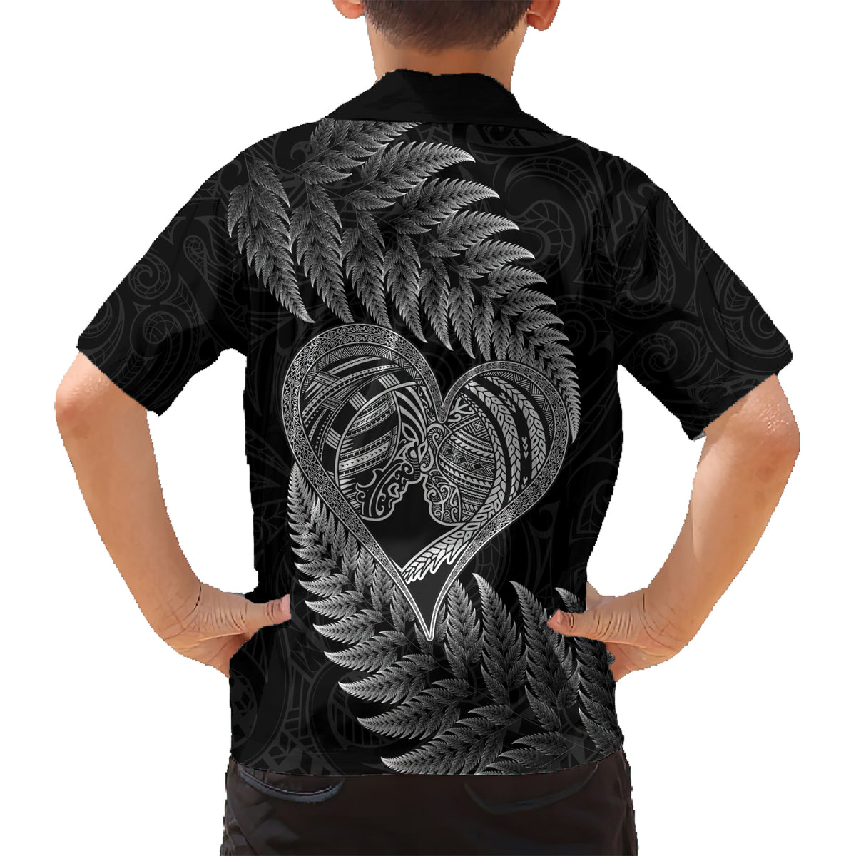 New Zealand Valentine Day Kid Hawaiian Shirt Aotearoa Warrior and Woman Love Heart Maori Pattern LT03 - Polynesian Pride