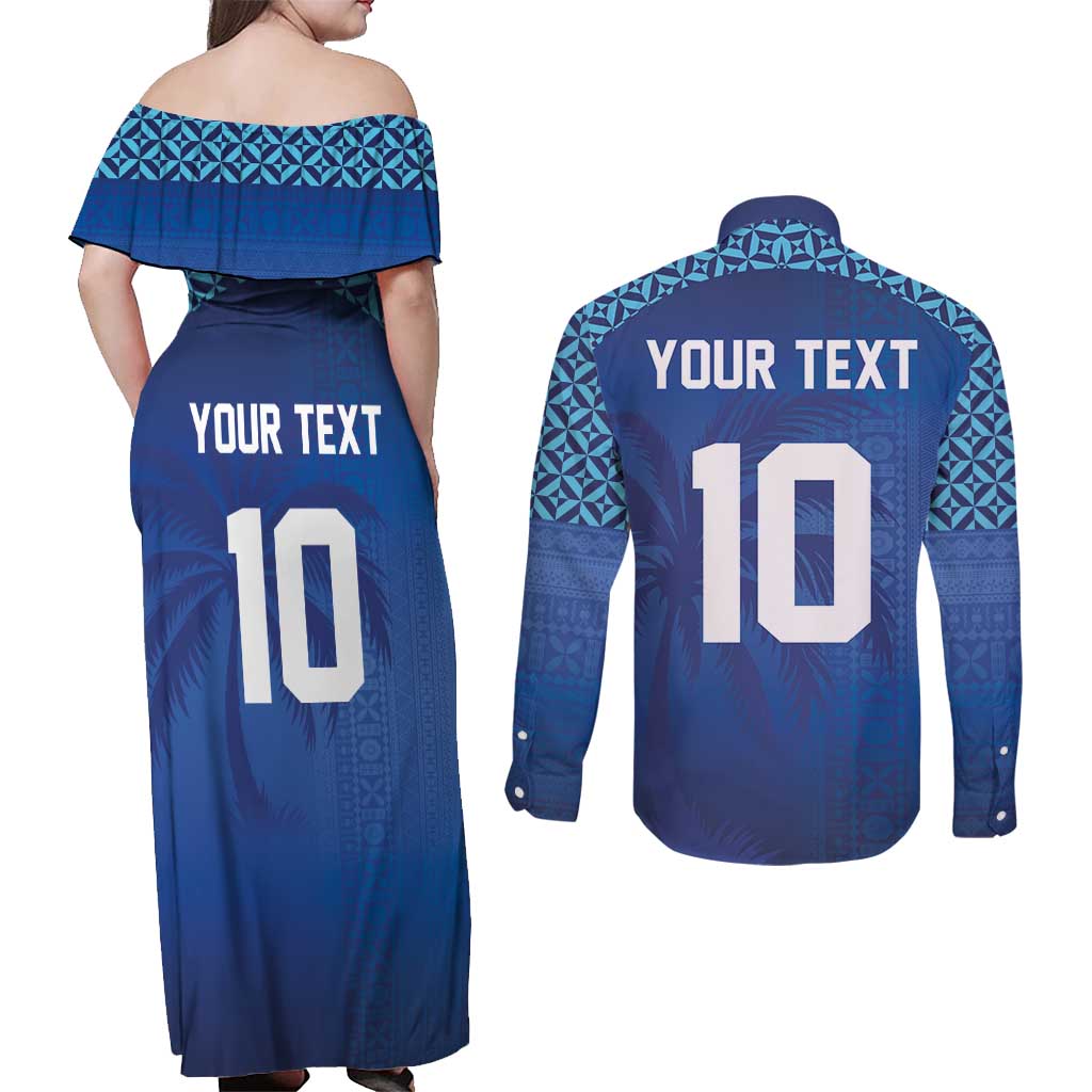 Custom Fiji Football-Towards World Cup 2026 Couples Matching Off Shoulder Maxi Dress and Long Sleeve Button Shirt LT03 - Polynesian Pride