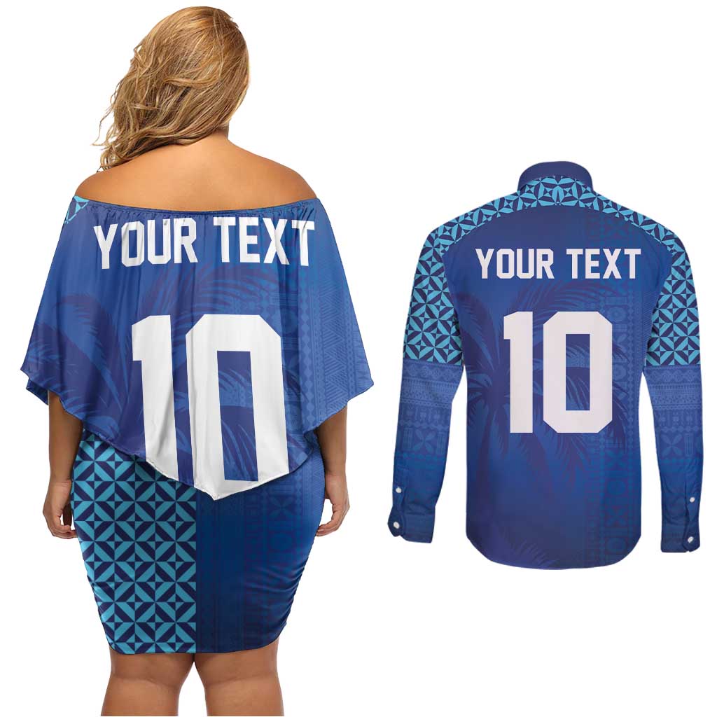 Custom Fiji Football-Towards World Cup 2026 Couples Matching Off Shoulder Short Dress and Long Sleeve Button Shirt LT03 - Polynesian Pride