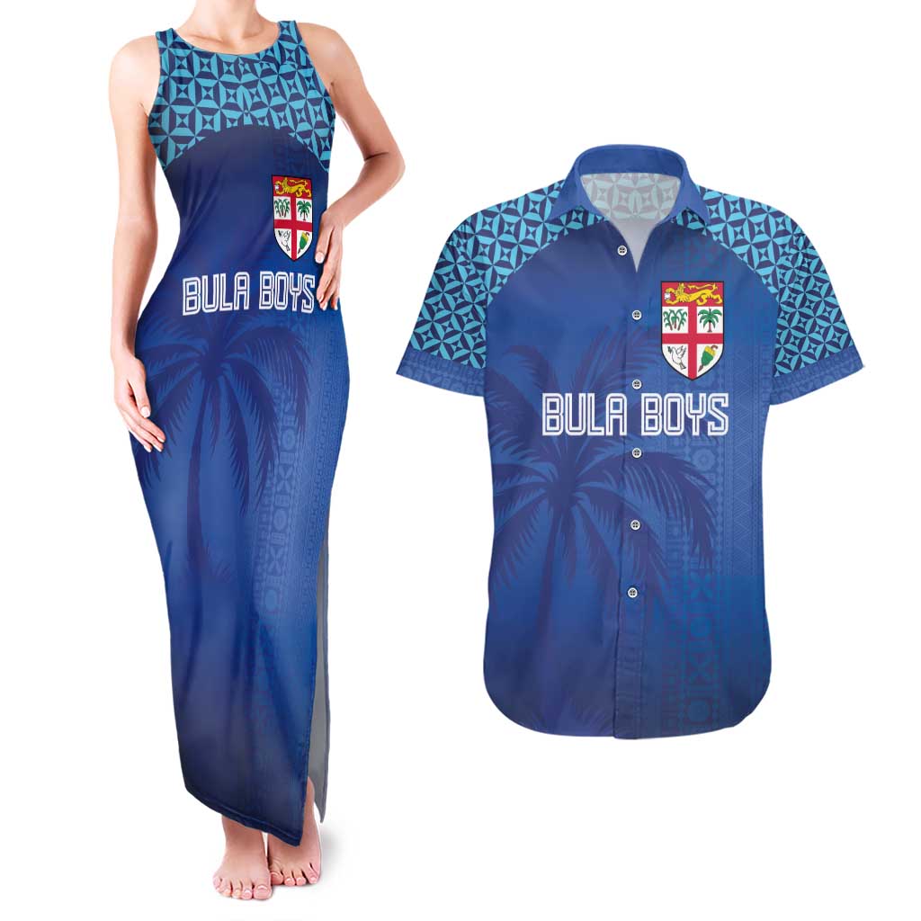Custom Fiji Football-Towards World Cup 2026 Couples Matching Tank Maxi Dress and Hawaiian Shirt LT03 Blue - Polynesian Pride