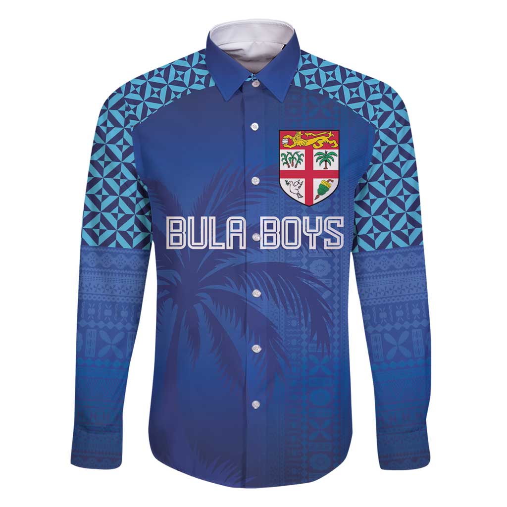 Custom Fiji Football-Towards World Cup 2026 Family Matching Long Sleeve Bodycon Dress and Hawaiian Shirt LT03 Dad's Shirt - Long Sleeve Blue - Polynesian Pride