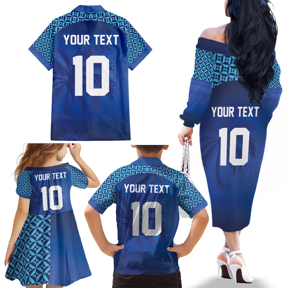 Custom Fiji Football-Towards World Cup 2026 Family Matching Off The Shoulder Long Sleeve Dress and Hawaiian Shirt LT03 - Polynesian Pride