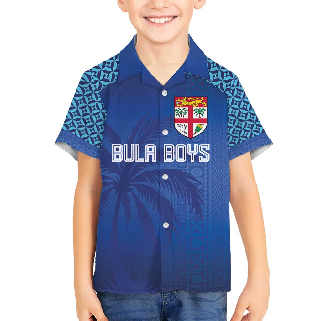 Custom Fiji Football-Towards World Cup 2026 Family Matching Off Shoulder Maxi Dress and Hawaiian Shirt LT03 Son's Shirt Blue - Polynesian Pride