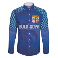 Custom Fiji Football-Towards World Cup 2026 Family Matching Short Sleeve Bodycon Dress and Hawaiian Shirt LT03 Dad's Shirt - Long Sleeve Blue - Polynesian Pride