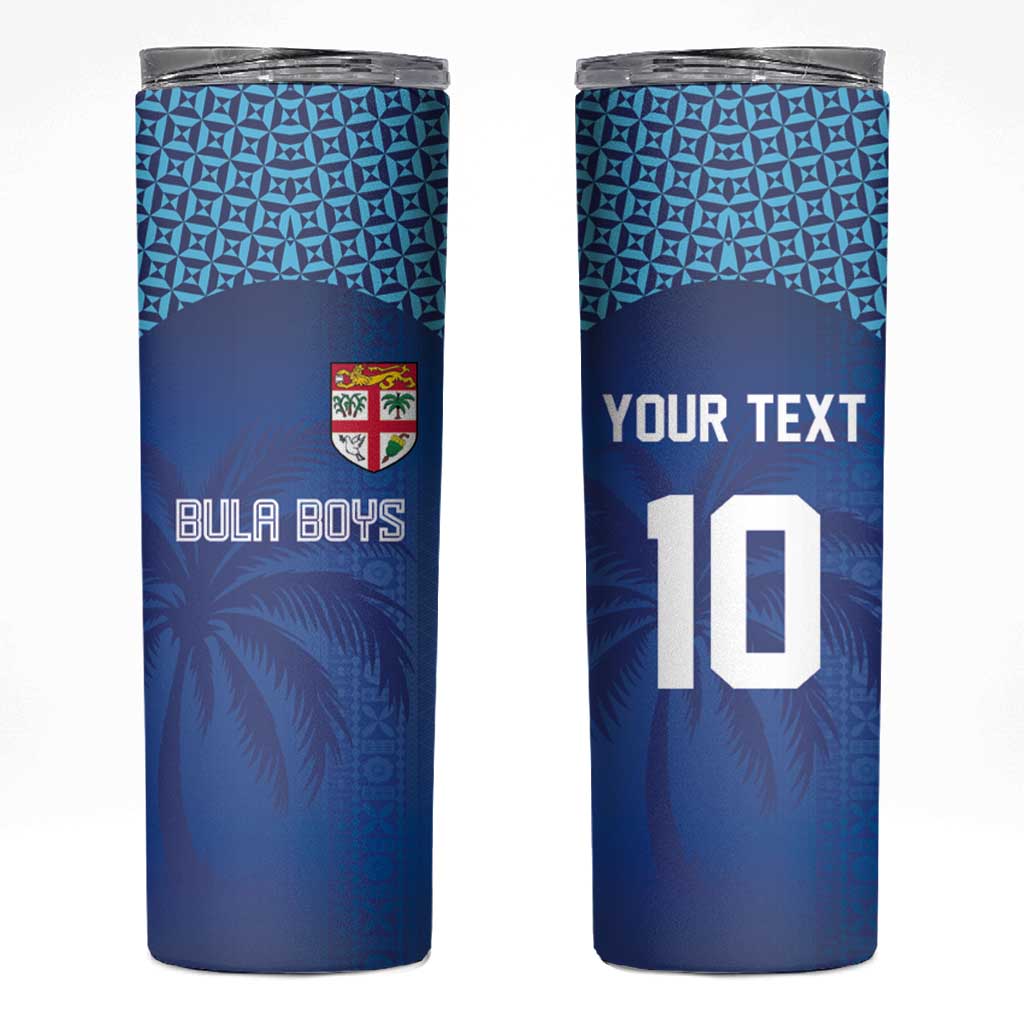 Custom Fiji Football-Towards World Cup 2026 Skinny Tumbler LT03 Blue - Polynesian Pride
