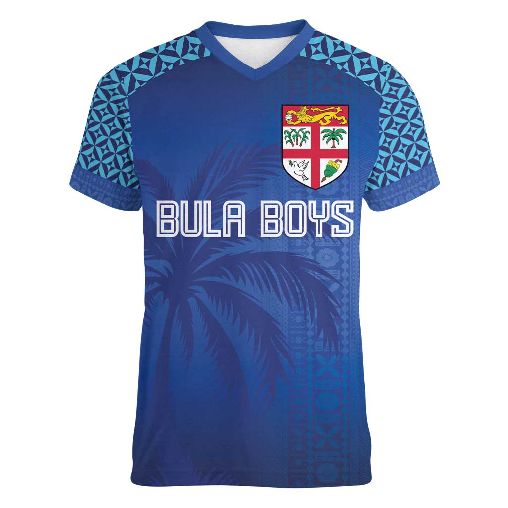 Custom Fiji Football-Towards World Cup 2026 Women V-Neck T-Shirt LT03 Female Blue - Polynesian Pride