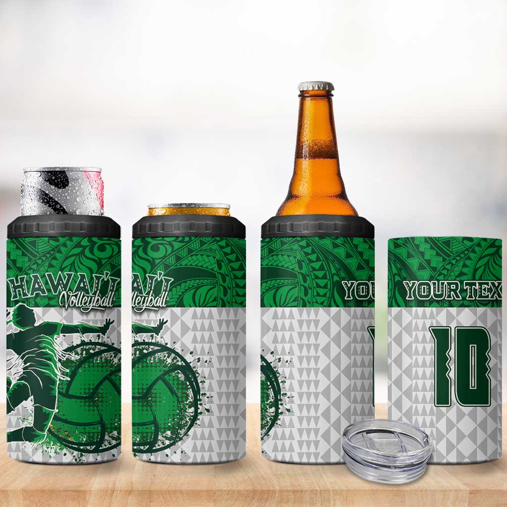 Custom Hawaii Volleyball-Kakau Motif Green Color 4 in 1 Can Cooler Tumbler LT03 - Polynesian Pride